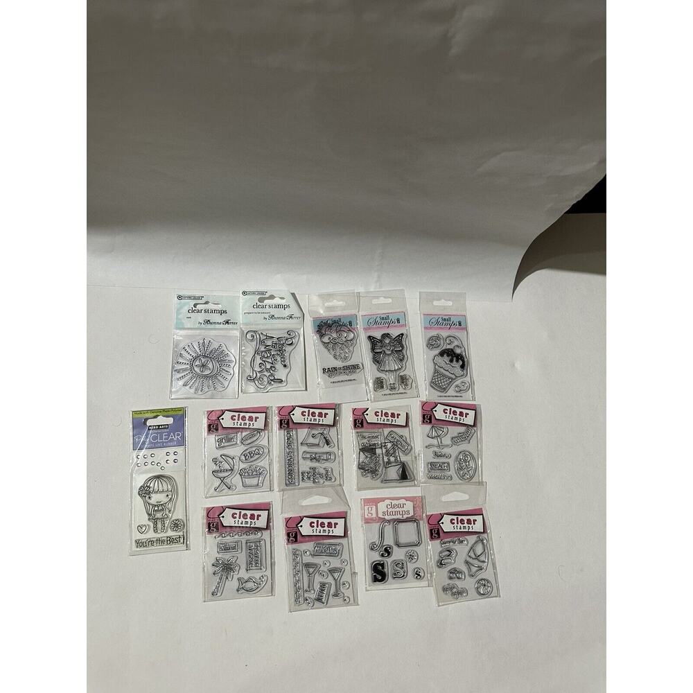 Large Lot Of 14 Clear Stamps‎ Various Brands & Themes Summer Cocktail Camp Fairy